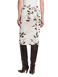 Cherry Ruched Midi-Skirt