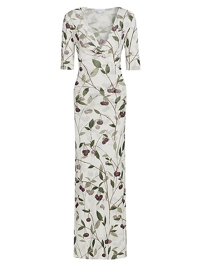 Cherry Print V-Neck Body-Con Gown
