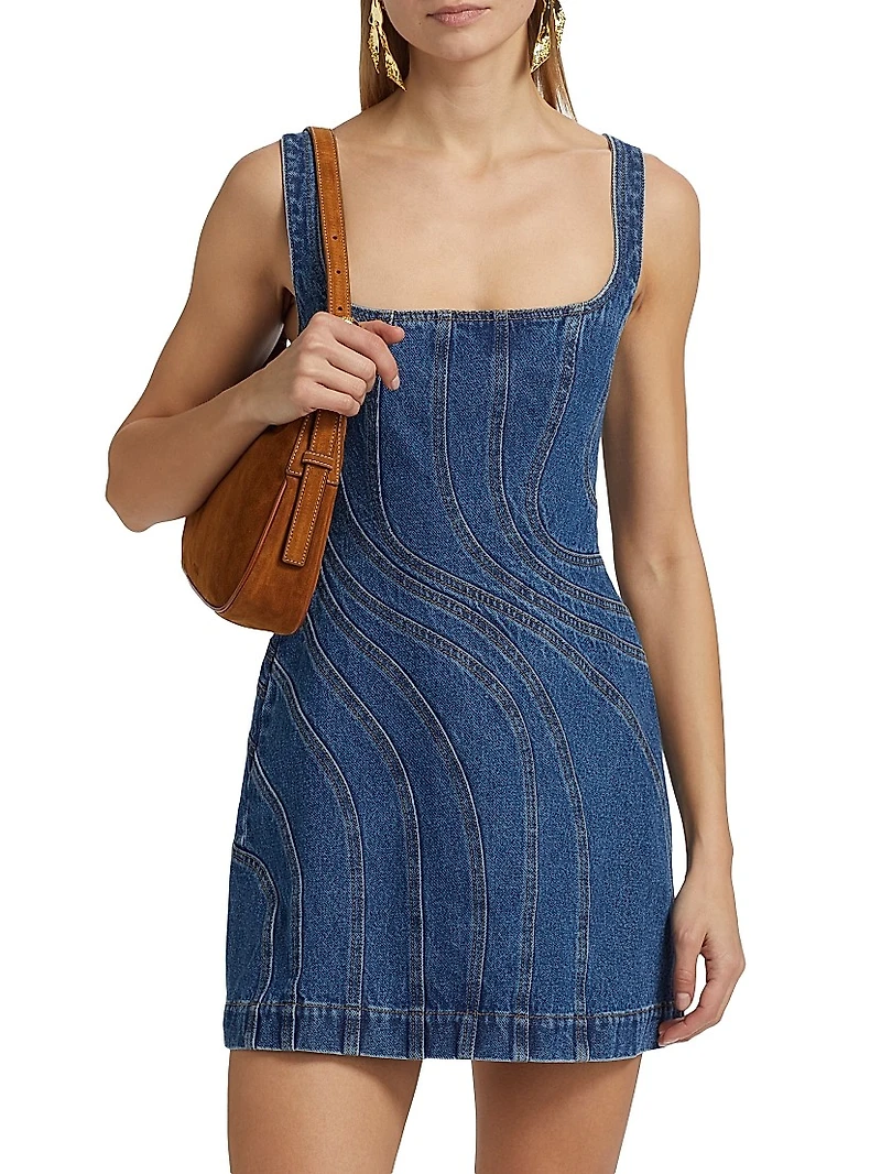 Renhold Cotton Denim Fitted Minidress