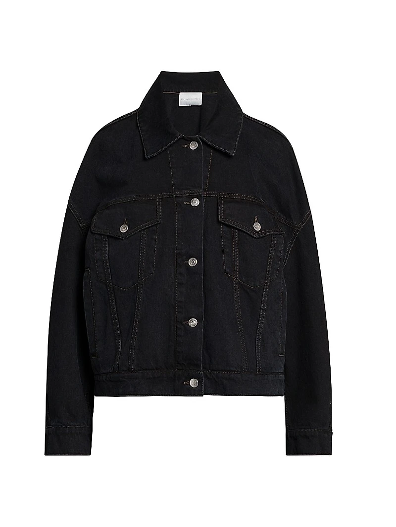Lace-Trimmed Denim Button-Front Jacket