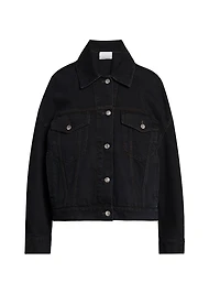 Lace-Trimmed Denim Button-Front Jacket