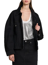Lace-Trimmed Denim Button-Front Jacket
