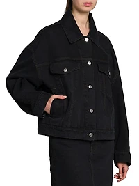 Lace-Trimmed Denim Button-Front Jacket