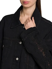 Lace-Trimmed Denim Button-Front Jacket