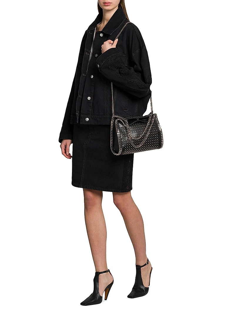 Lace-Trimmed Denim Button-Front Jacket