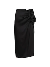Gathered Satin Midi-Skirt