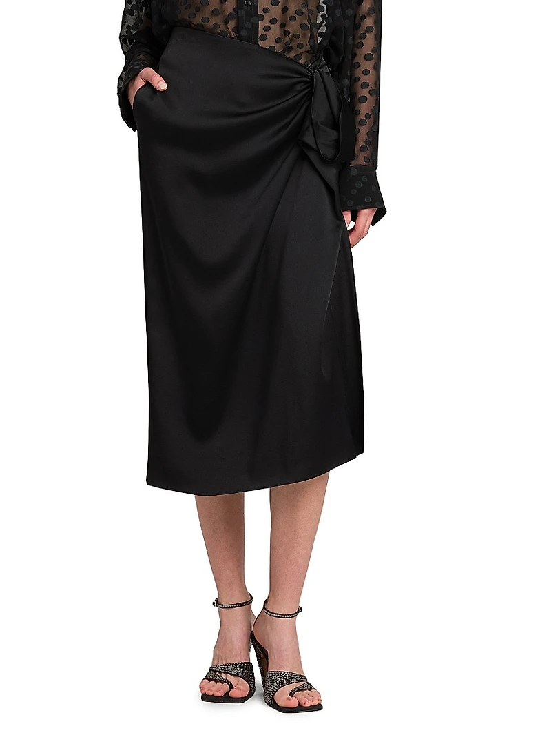 Gathered Satin Midi-Skirt