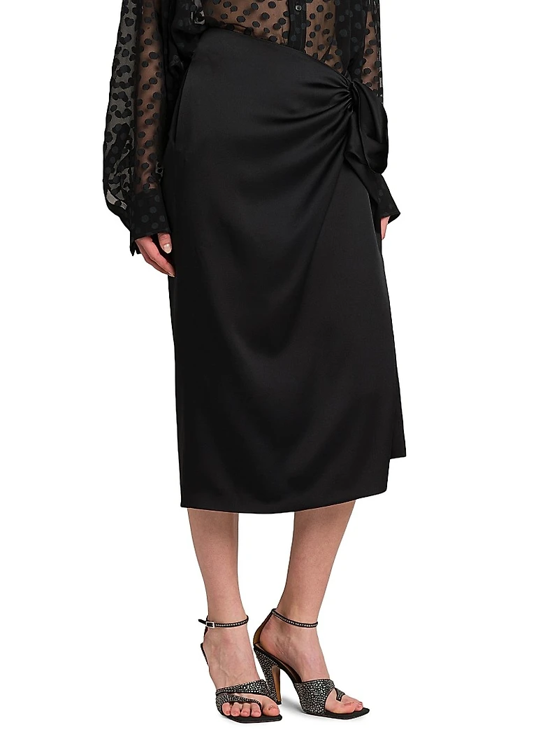 Gathered Satin Midi-Skirt
