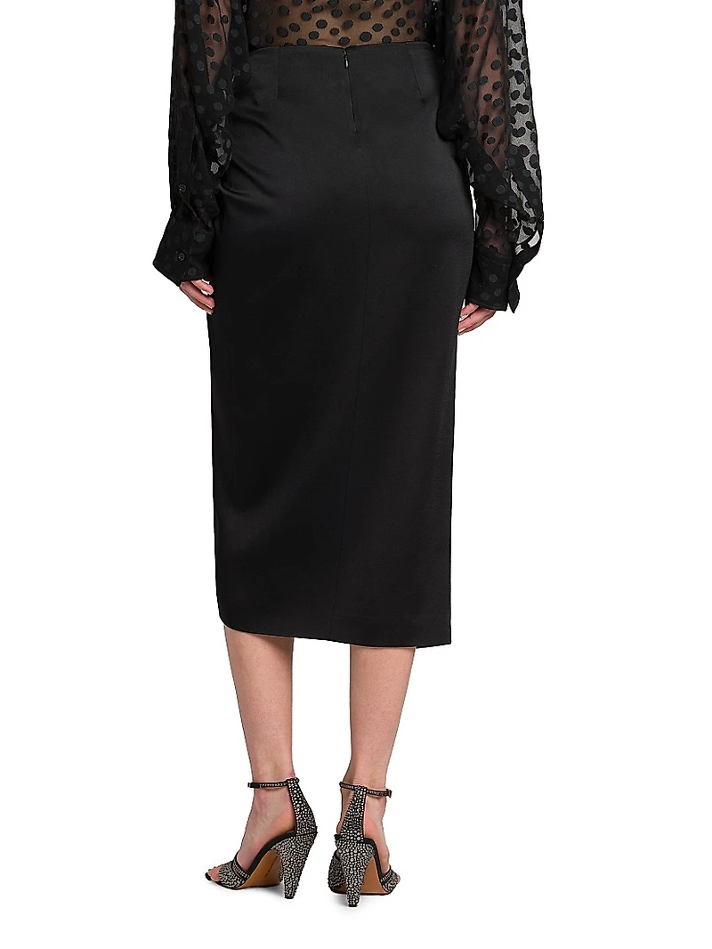 Gathered Satin Midi-Skirt