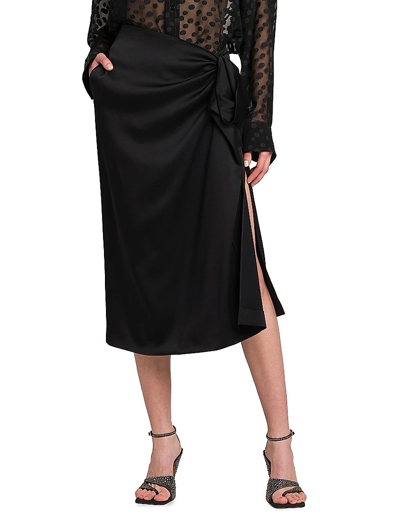 Gathered Satin Midi-Skirt