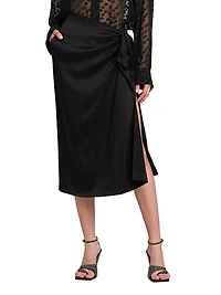 Gathered Satin Midi-Skirt