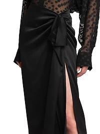 Gathered Satin Midi-Skirt