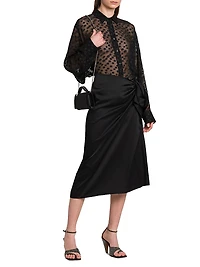 Gathered Satin Midi-Skirt