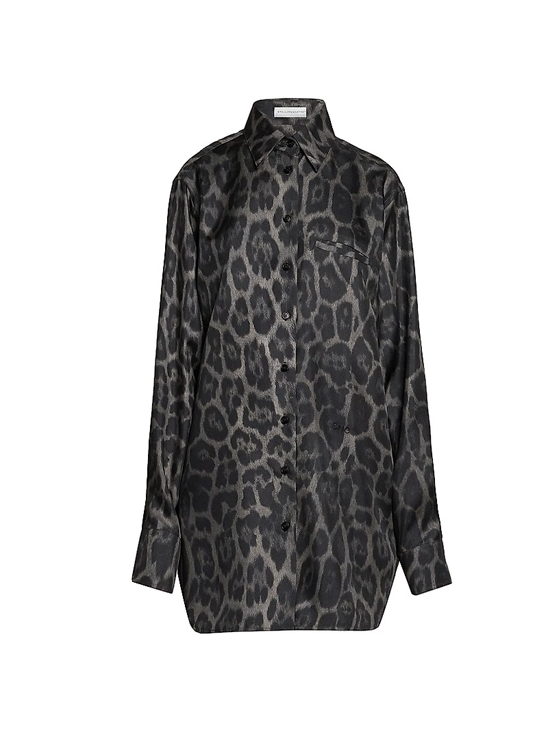 Leopard Silk Button-Front Shirt