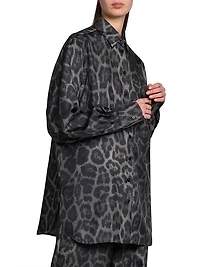 Leopard Silk Button-Front Shirt