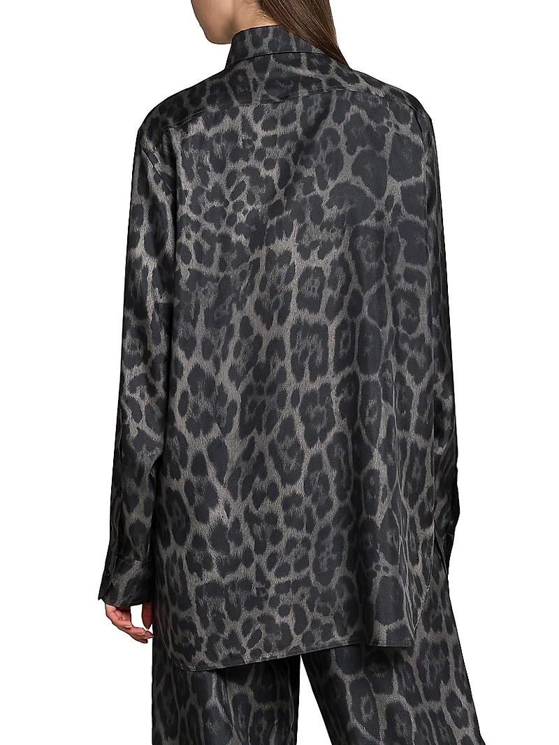 Leopard Silk Button-Front Shirt