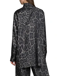 Leopard Silk Button-Front Shirt