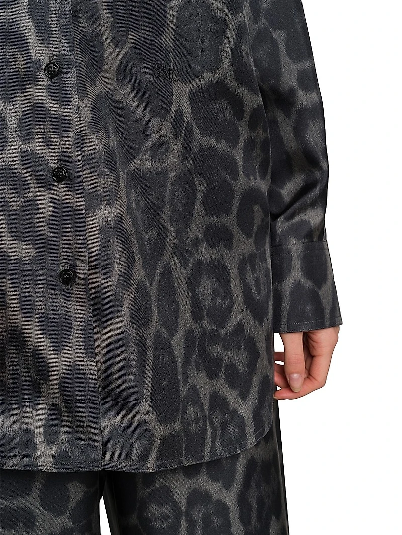 Leopard Silk Button-Front Shirt