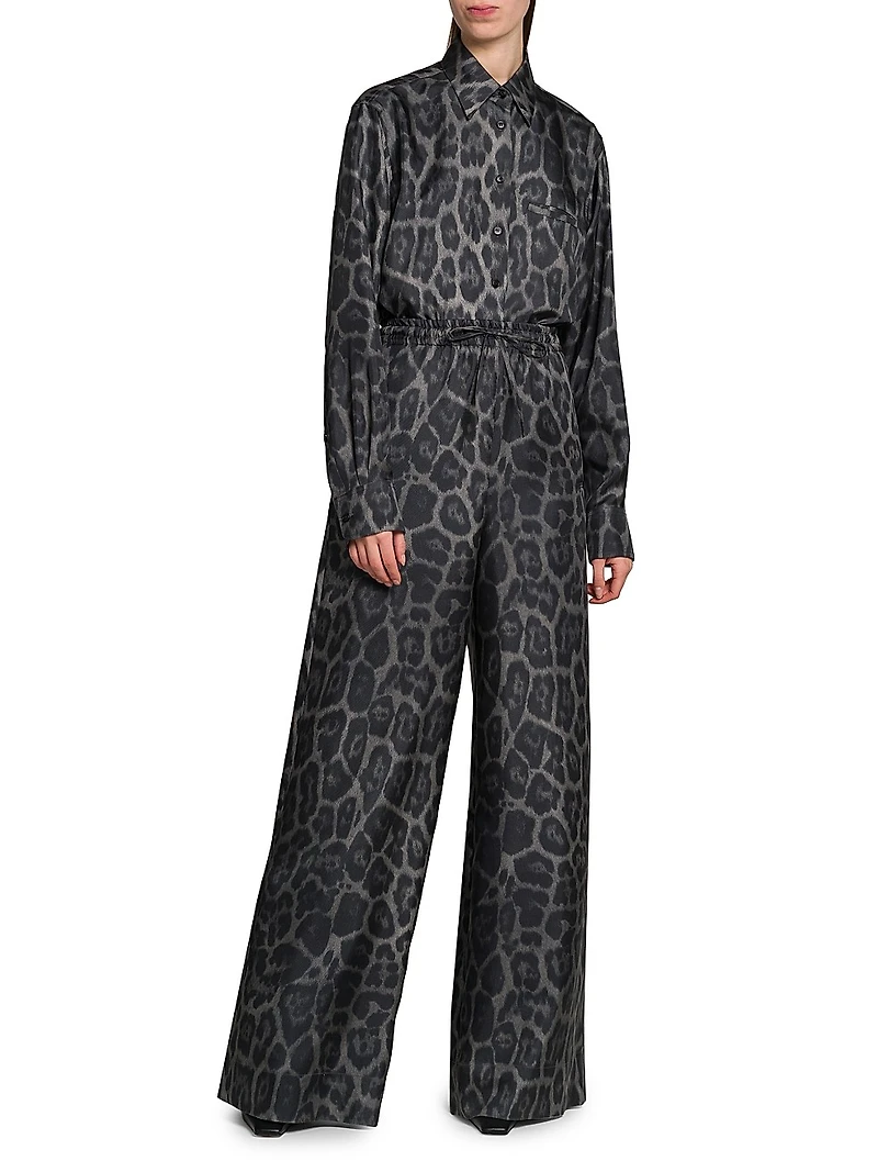 Leopard Silk Button-Front Shirt