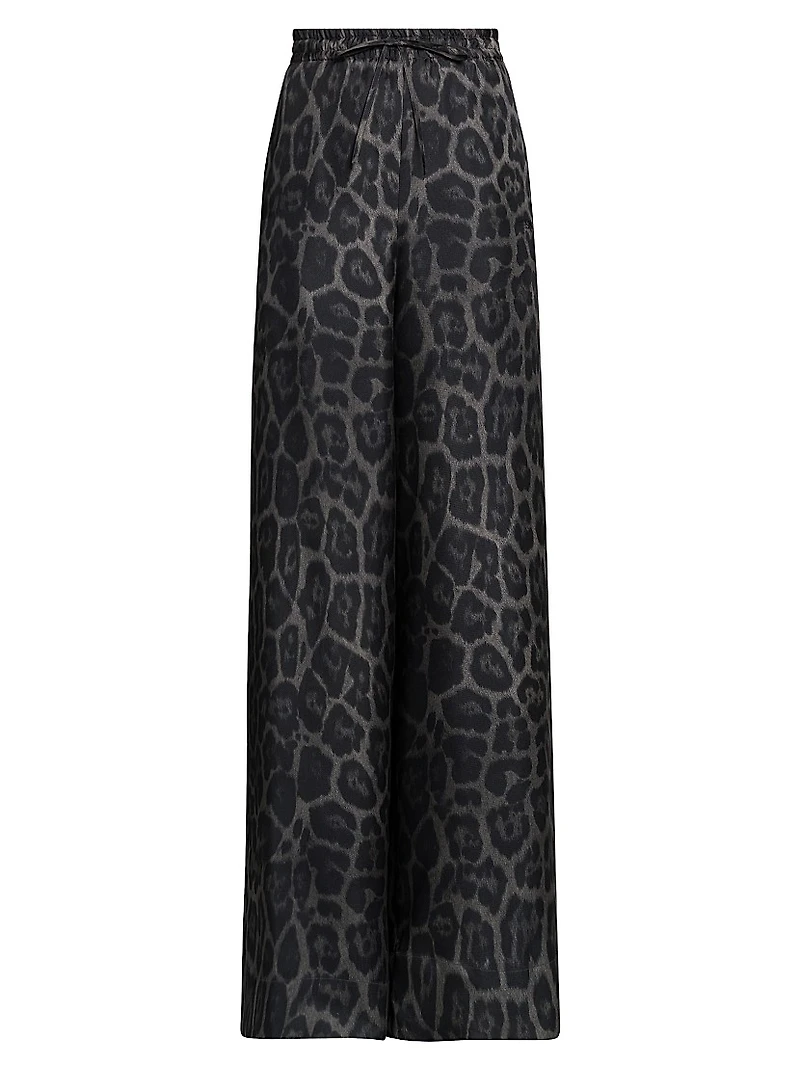 Leopard Silk Wide-Leg Pajama Pants