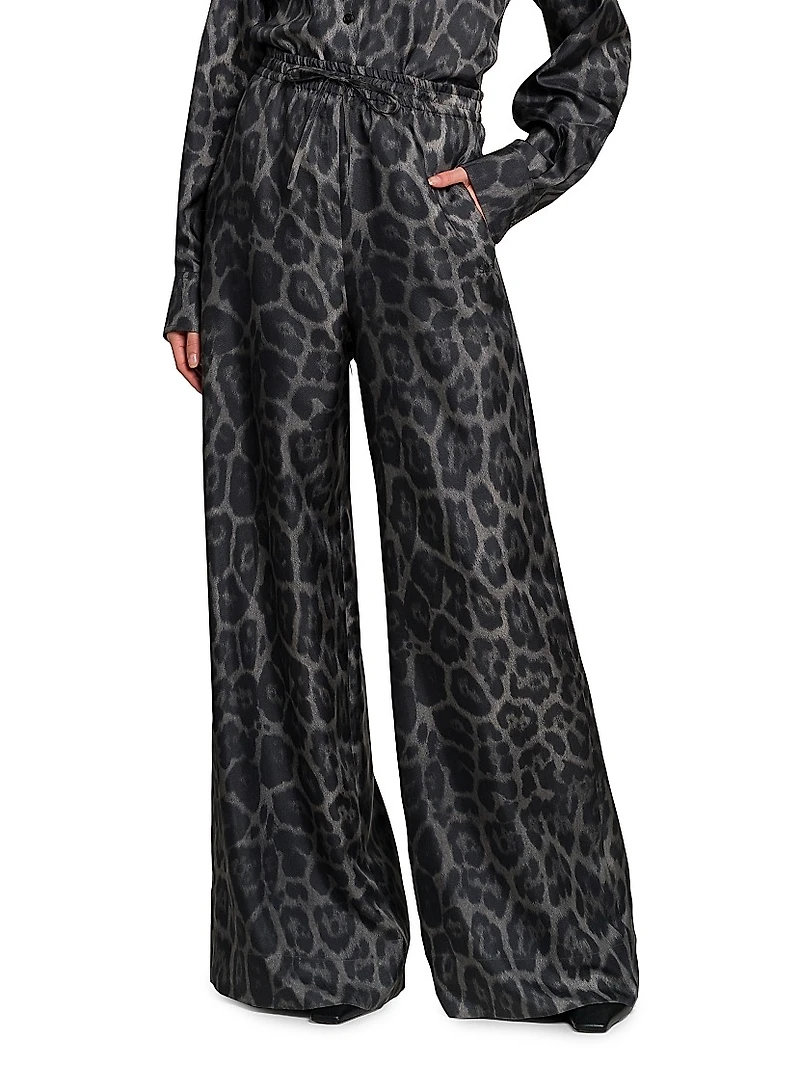 Leopard Silk Wide-Leg Pajama Pants