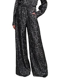 Leopard Silk Wide-Leg Pajama Pants