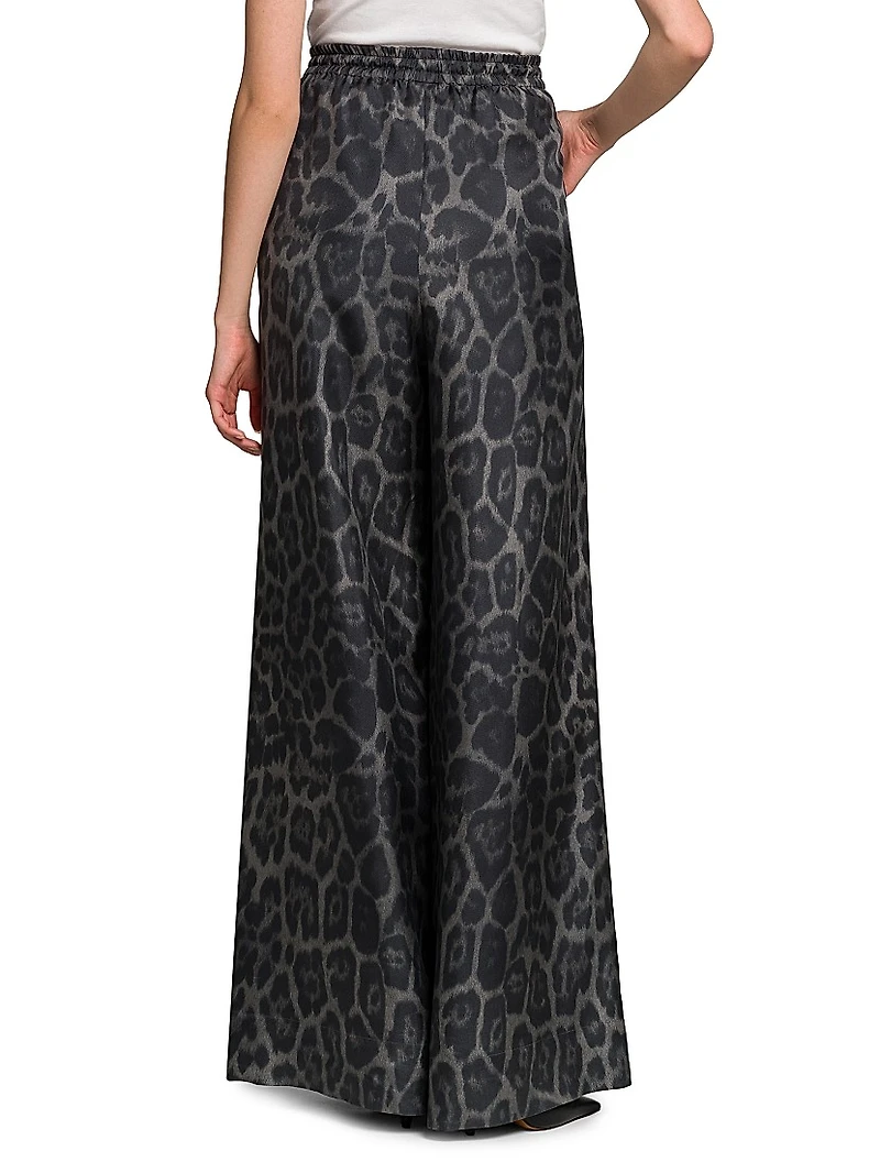 Leopard Silk Wide-Leg Pajama Pants