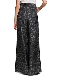 Leopard Silk Wide-Leg Pajama Pants