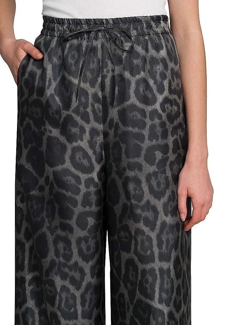 Leopard Silk Wide-Leg Pajama Pants