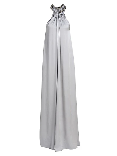 Sphere Embellished Halter Gown