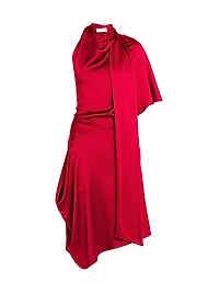 Satin Asymmetric Scarf Midi-Dress