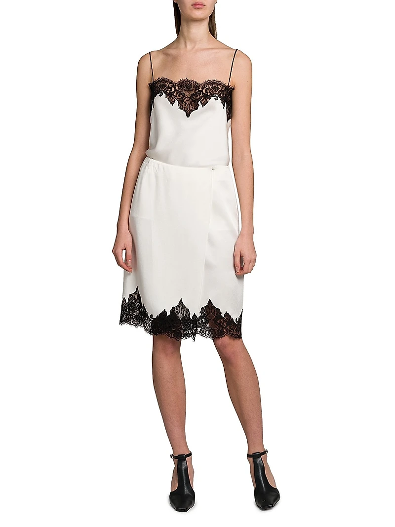 Satin-Lace Wrap Mini-Skirt