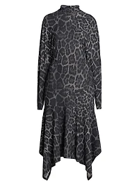 Asymmetric Leopard-Print Mock-Turtleneck Midi-Dress
