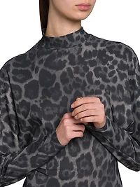 Asymmetric Leopard-Print Mock-Turtleneck Midi-Dress