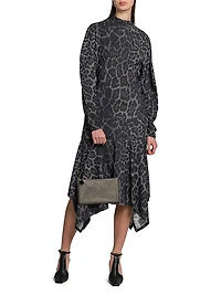 Asymmetric Leopard-Print Mock-Turtleneck Midi-Dress