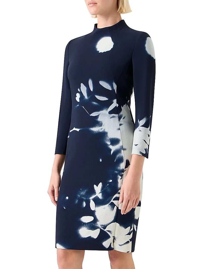 Wildflower Print Wool Sheath Dress