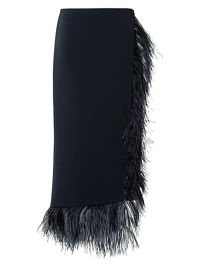 Asymmetric Feather-Trim Midi-Skirt