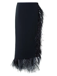 Asymmetric Feather-Trim Midi-Skirt