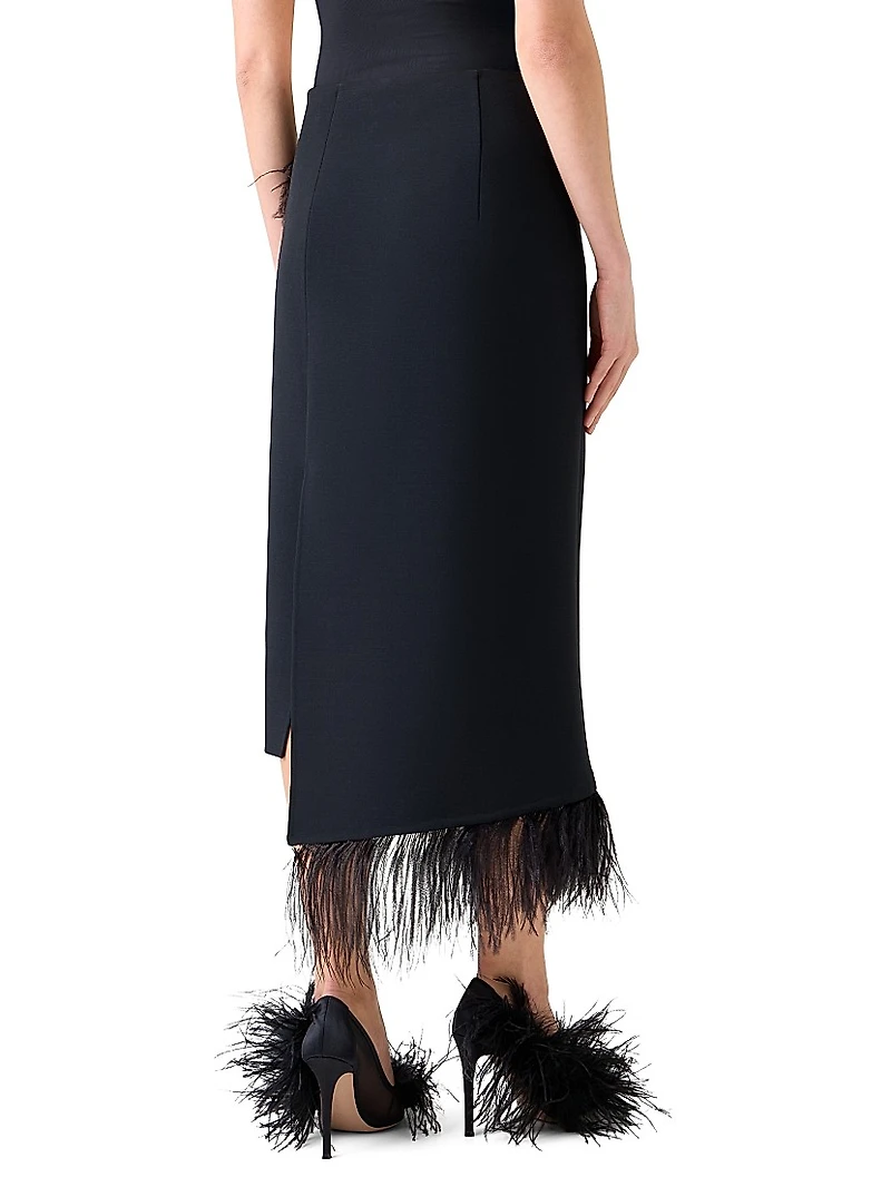 Asymmetric Feather-Trim Midi-Skirt