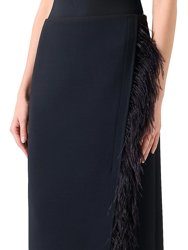Asymmetric Feather-Trim Midi-Skirt