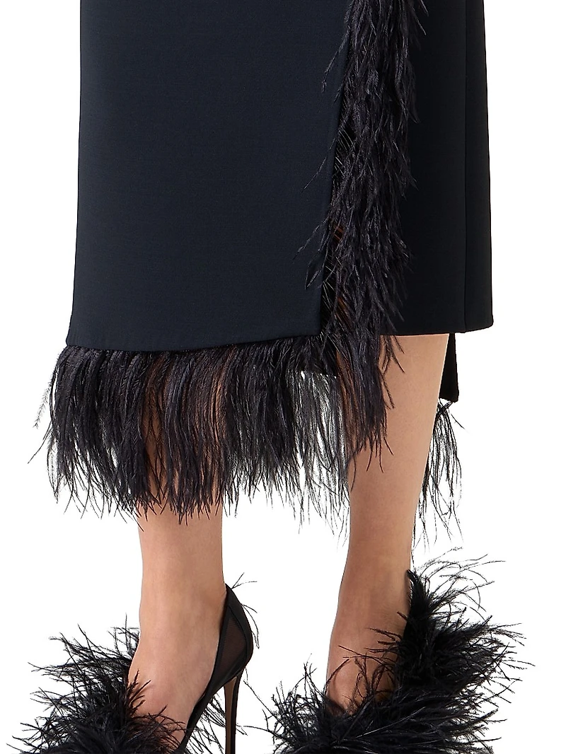 Asymmetric Feather-Trim Midi-Skirt