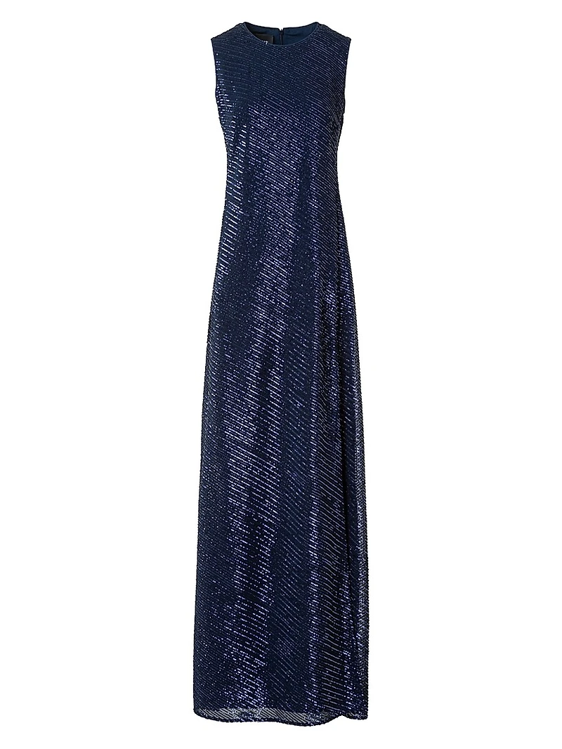 Diagonal Sequined A-Line Gown