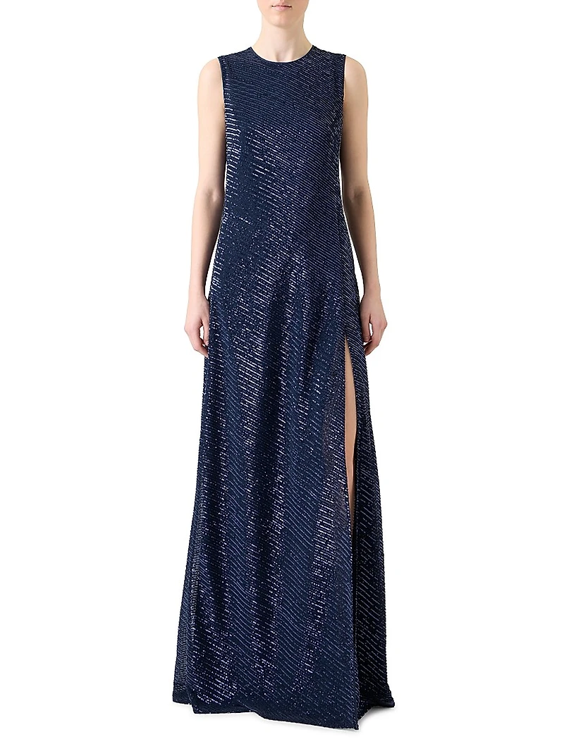 Diagonal Sequined A-Line Gown