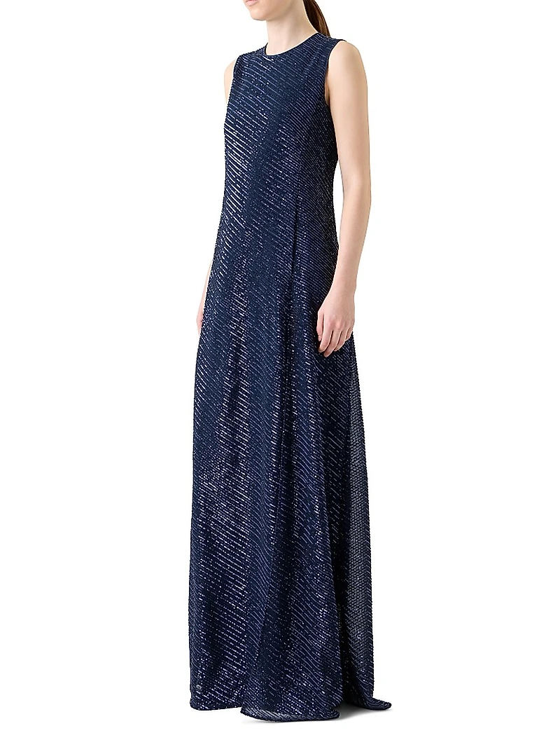 Diagonal Sequined A-Line Gown
