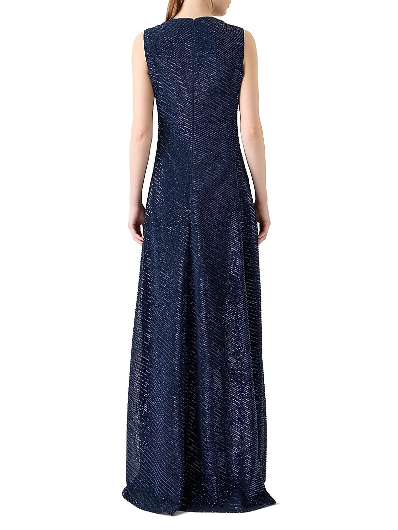 Diagonal Sequined A-Line Gown