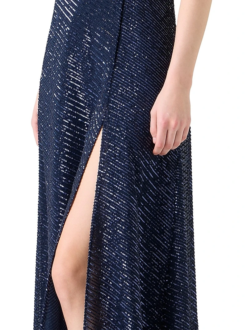 Diagonal Sequined A-Line Gown