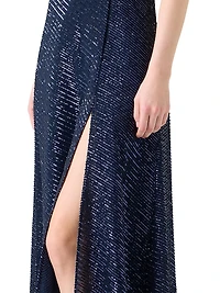 Diagonal Sequined A-Line Gown