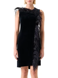 Feather-Trimmed Velvet Minidress