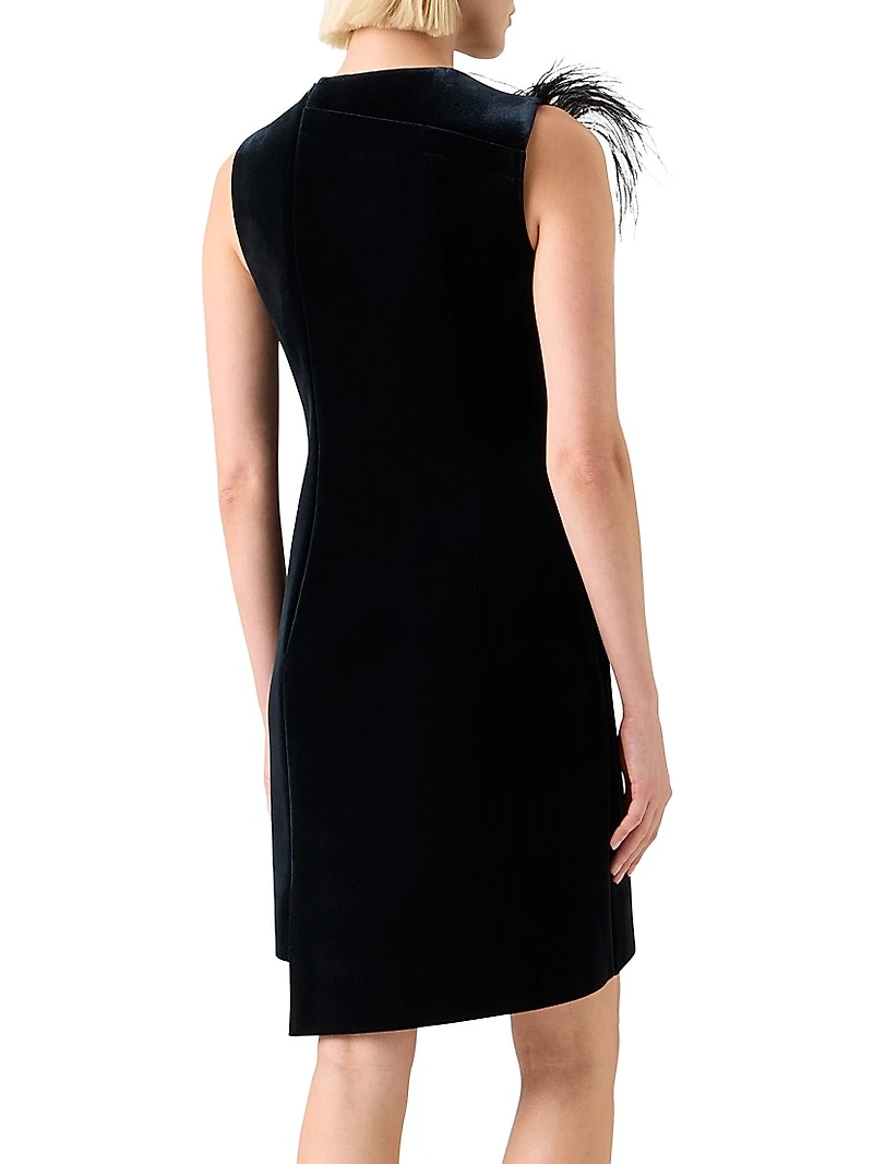 Feather-Trimmed Velvet Minidress