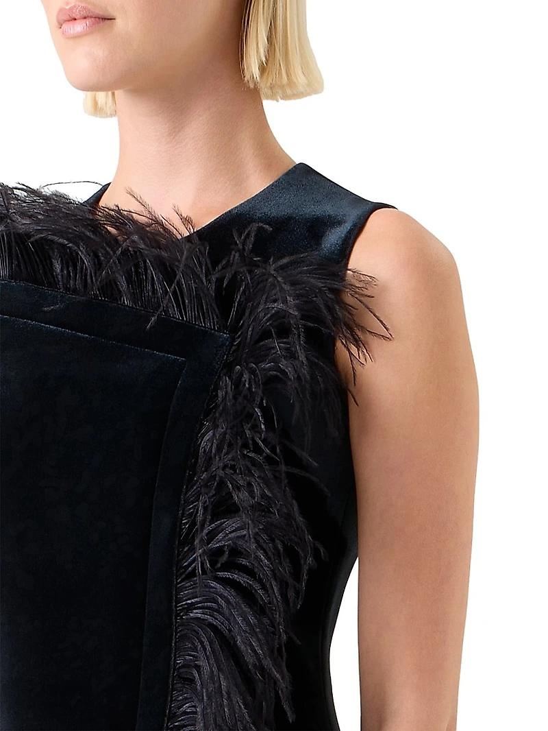 Feather-Trimmed Velvet Minidress